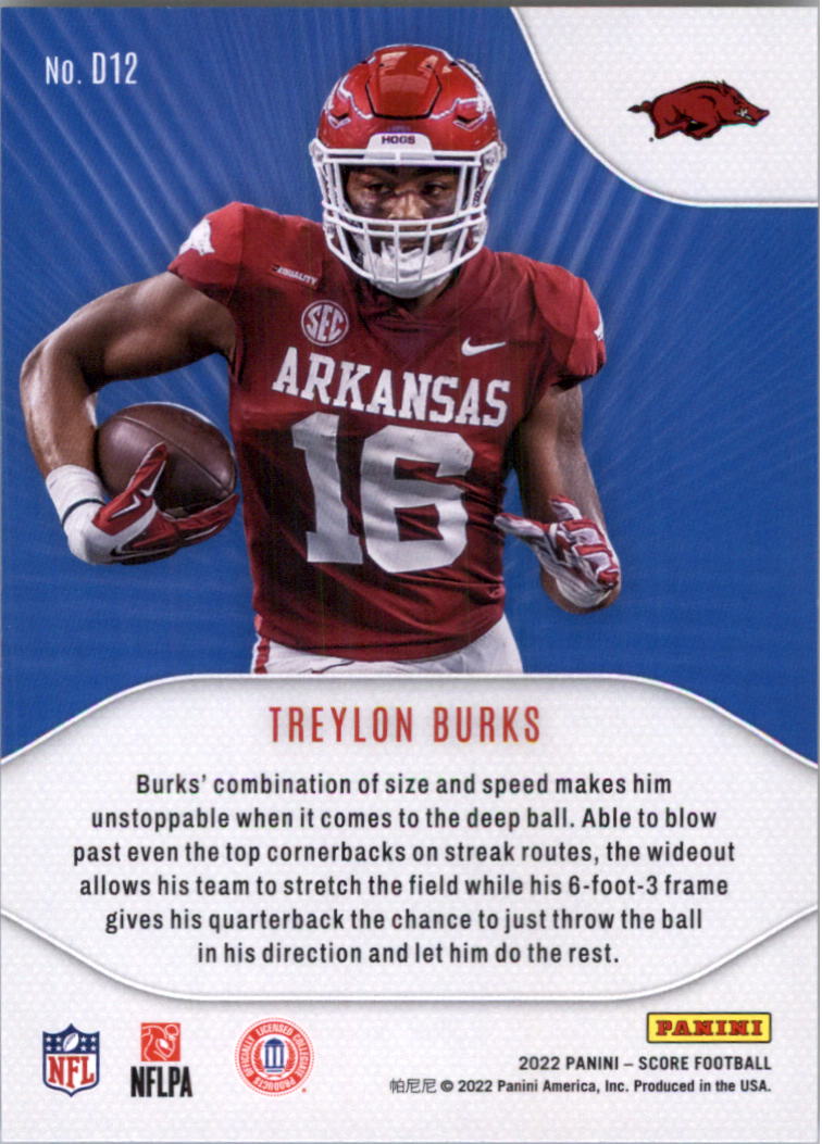 2022 Score NFL Draft #12 Treylon Burks - NM-MT - Triple Play Sports Cards