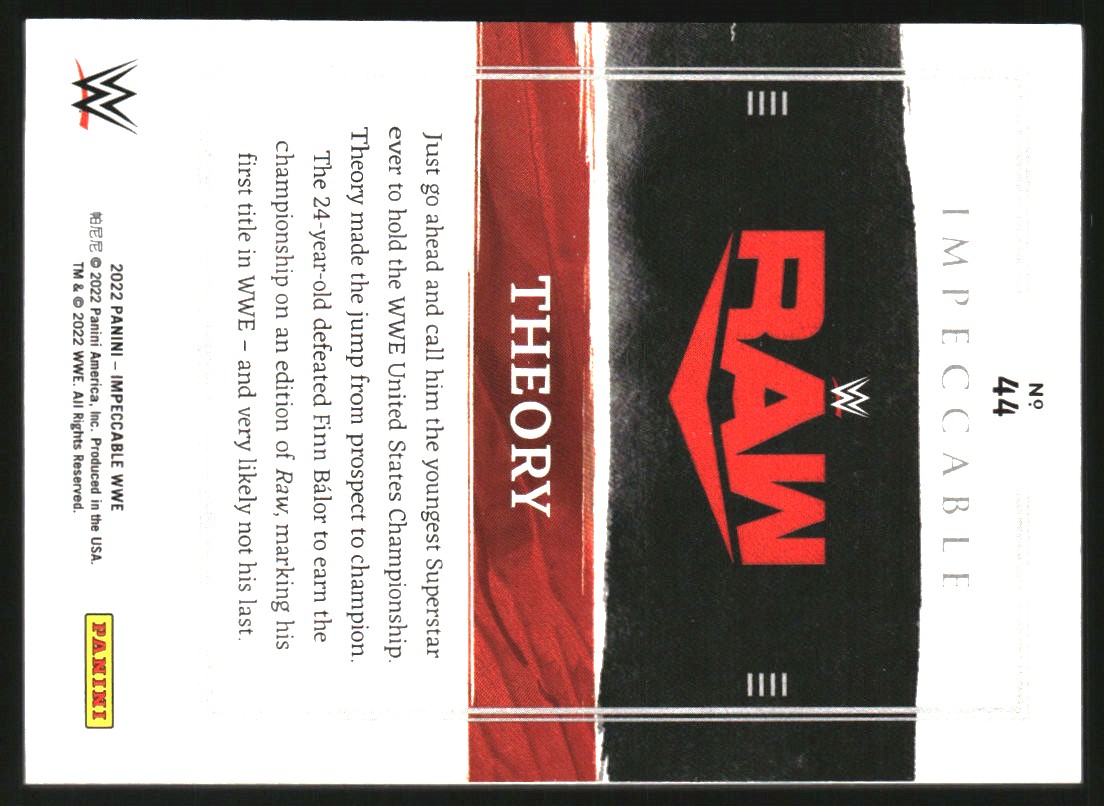 2022 Panini Impeccable WWE #44 Theory back image