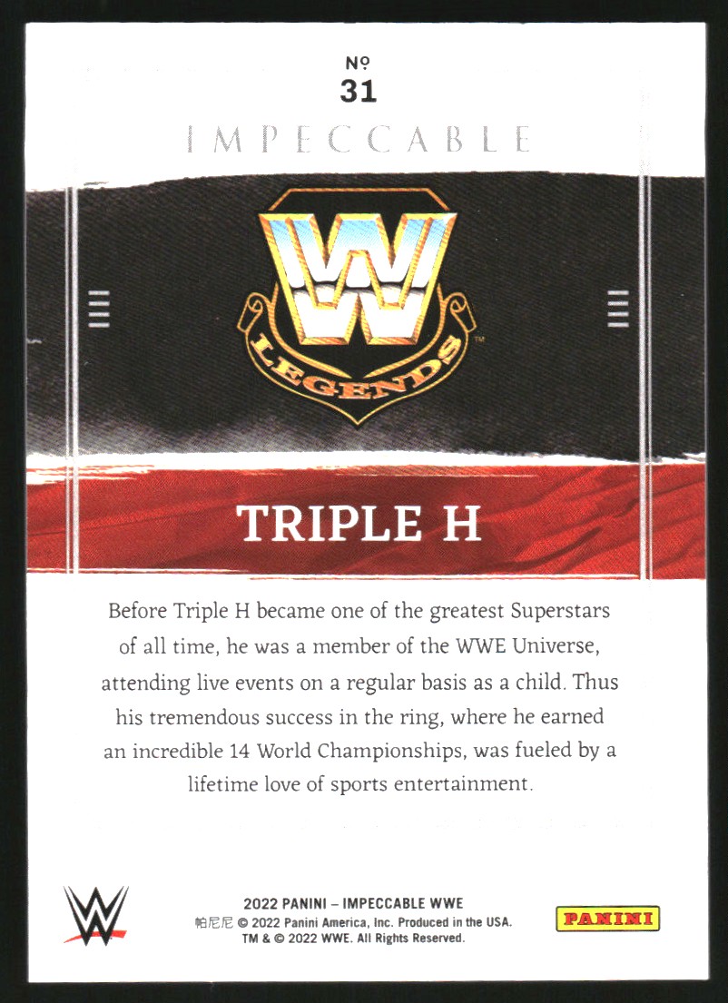 2022 Panini Impeccable WWE Silver #31 Triple H