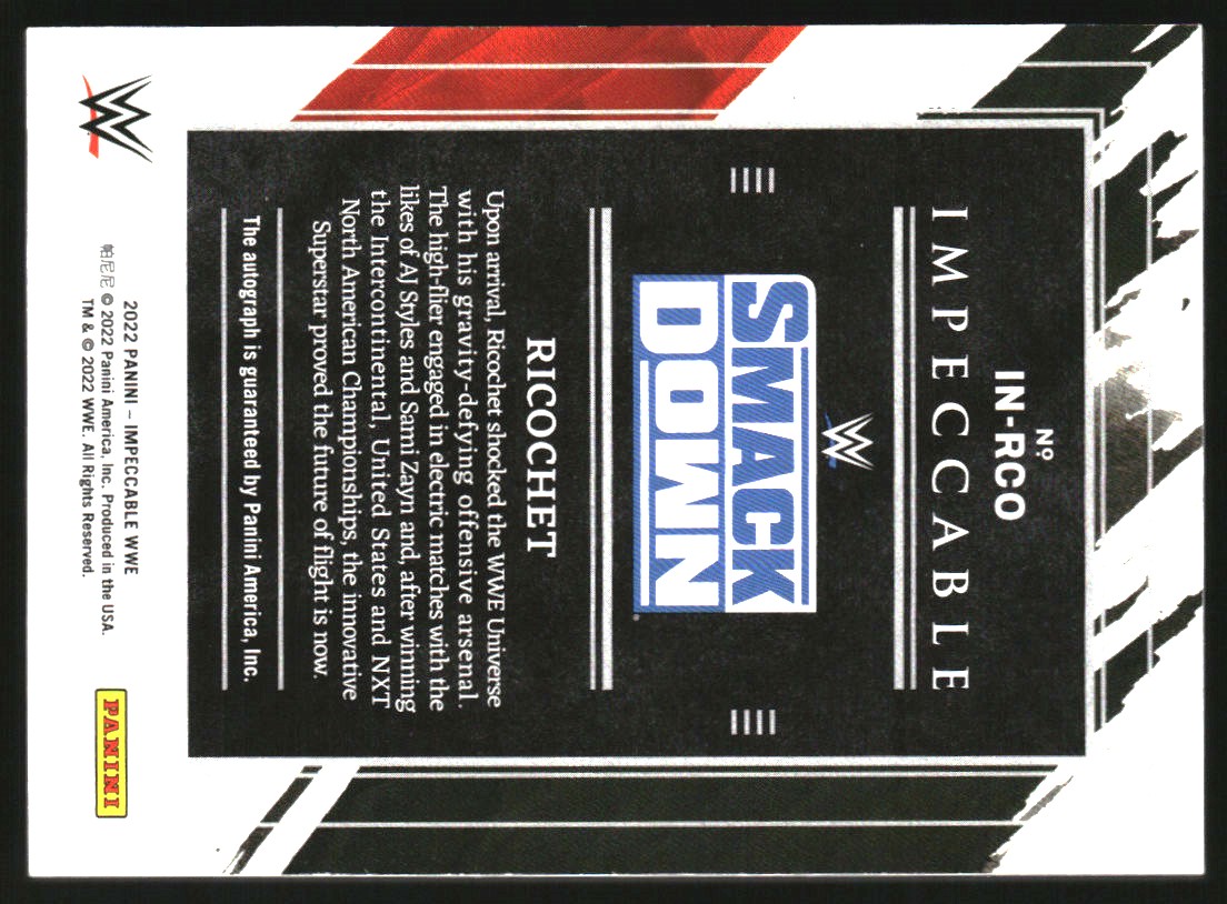 2022 Panini Impeccable WWE Indelible Ink #INRCO Ricochet