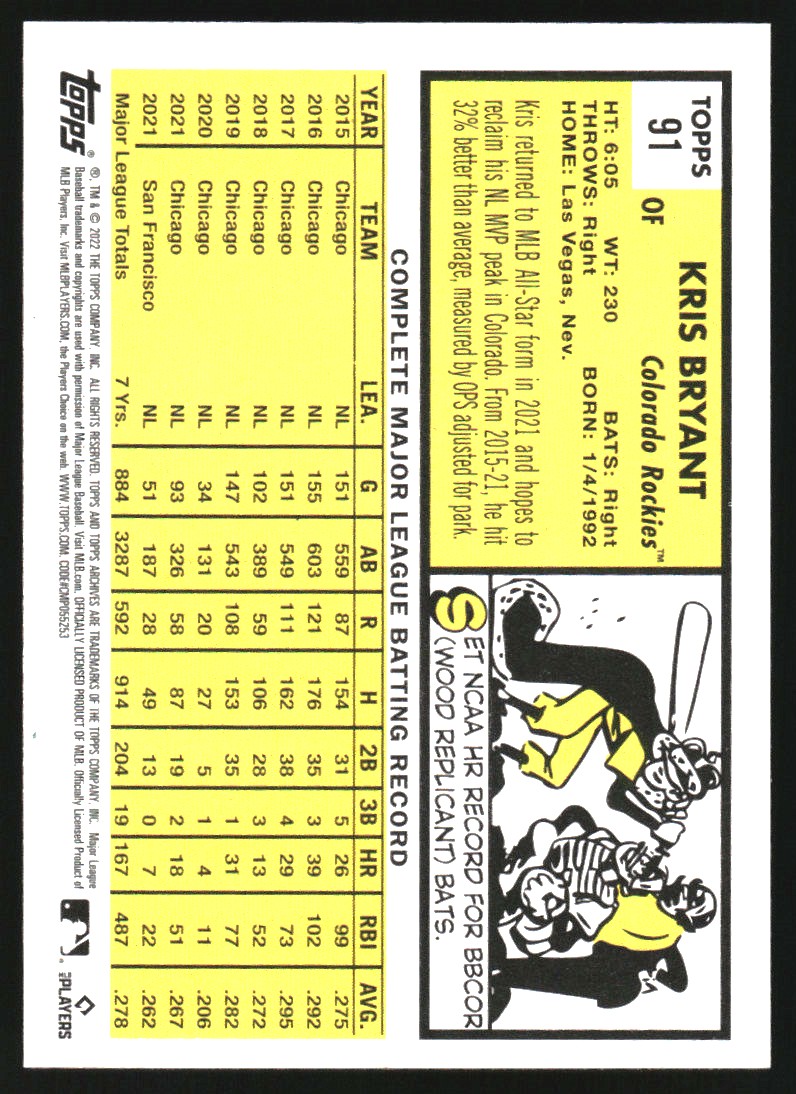 2022 Topps Archives #91 Kris Bryant on Fanatics Collect