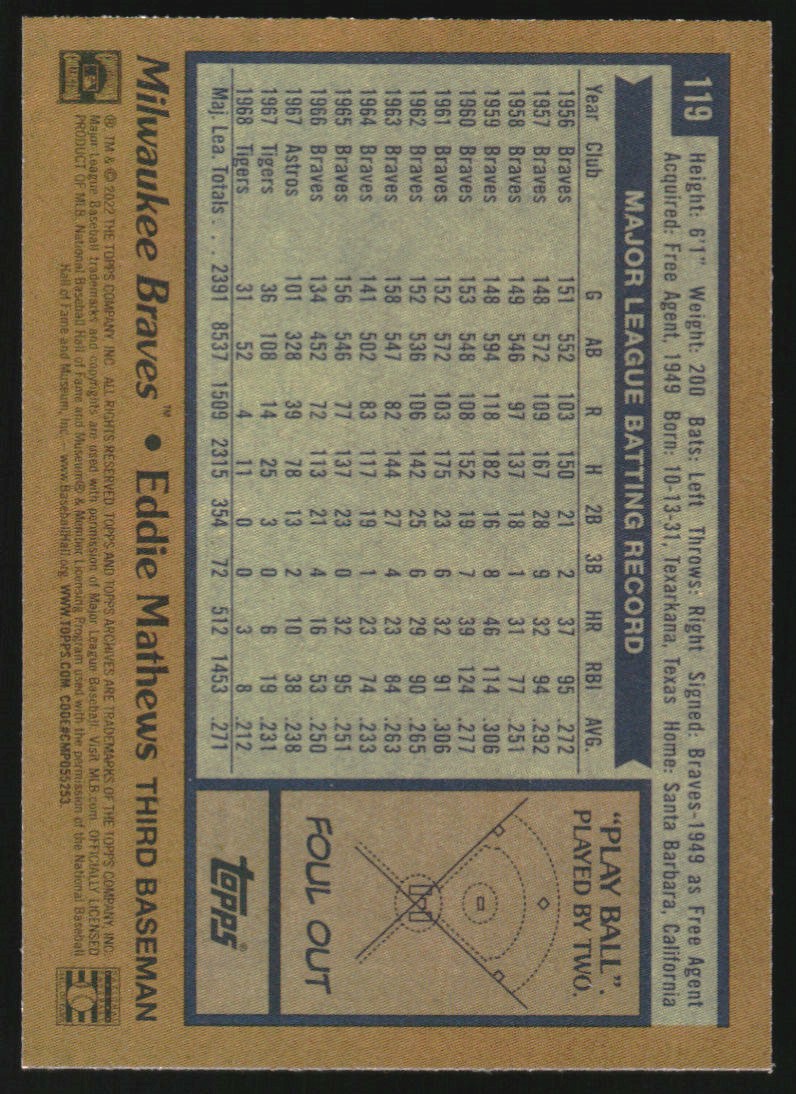 2022 Topps Archives #119 Eddie Mathews