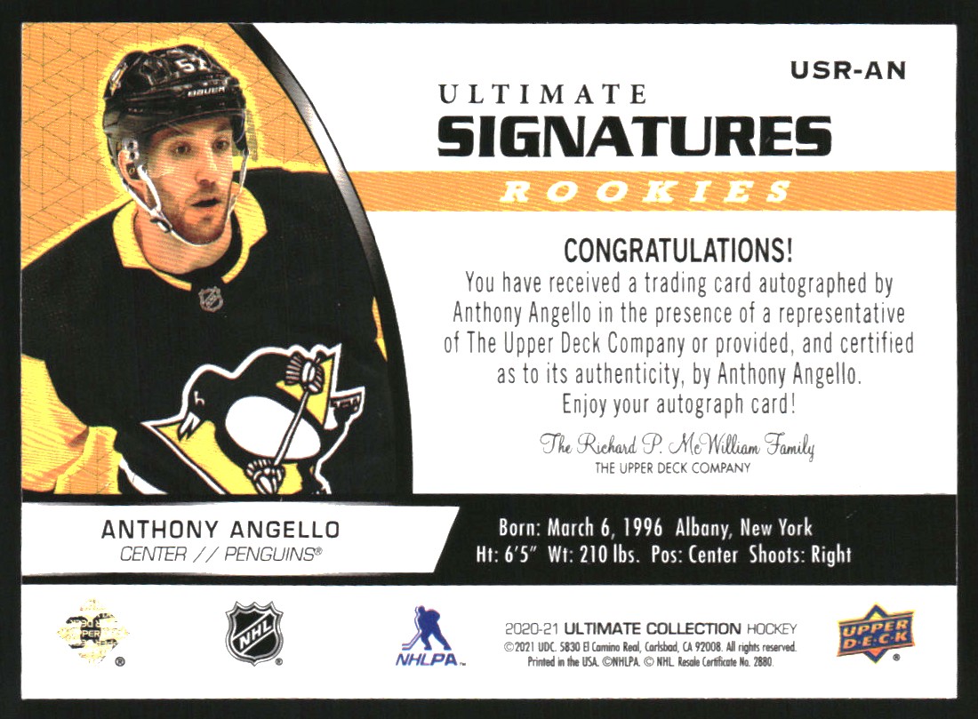 2020-21 Ultimate Collection Ultimate Signatures Rookies #USRAN Anthony Angello D