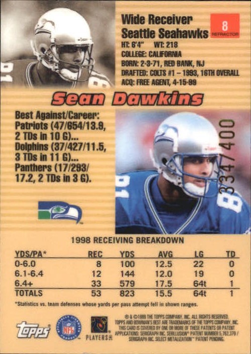 1999 Bowman's Best Refractors #8 Sean Dawkins back image