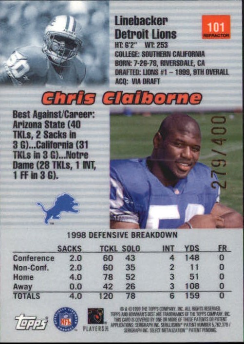 1999 Bowman's Best Refractors #101 Chris Claiborne back image
