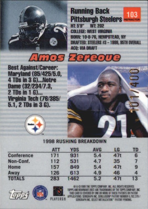 1999 Bowman's Best Refractors #103 Amos Zereoue back image