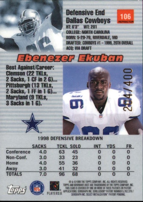 1999 Bowman's Best Refractors #106 Ebenezer Ekuban back image