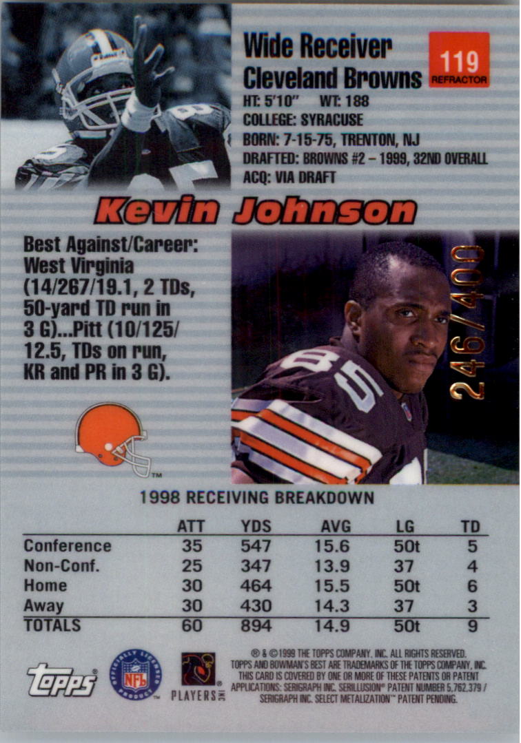 1999 Bowman's Best Refractors #119 Kevin Johnson back image