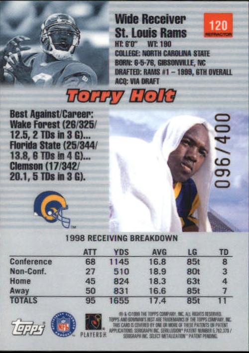 1999 Bowman's Best Refractors #120 Torry Holt back image