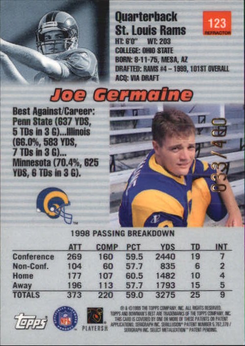 1999 Bowman's Best Refractors #123 Joe Germaine back image