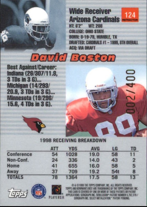 1999 Bowman's Best Refractors #124 David Boston back image