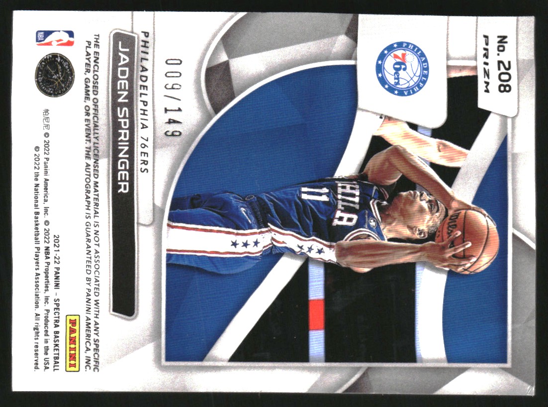 2021-22 Panini Spectra #208 Jaden Springer JSY AU