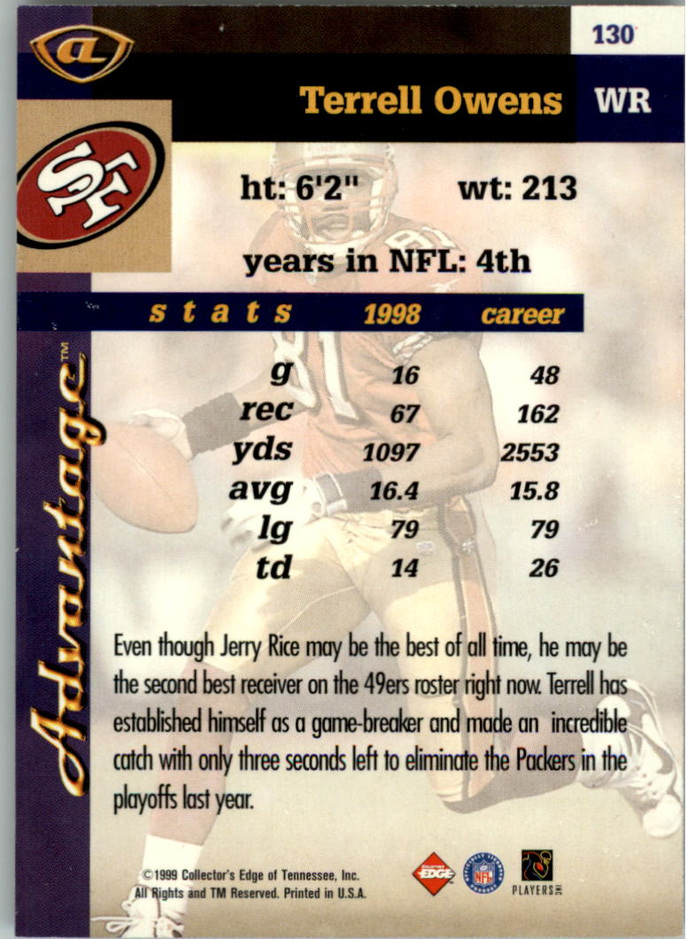 1999 Collector's Edge Advantage #130 Terrell Owens back image