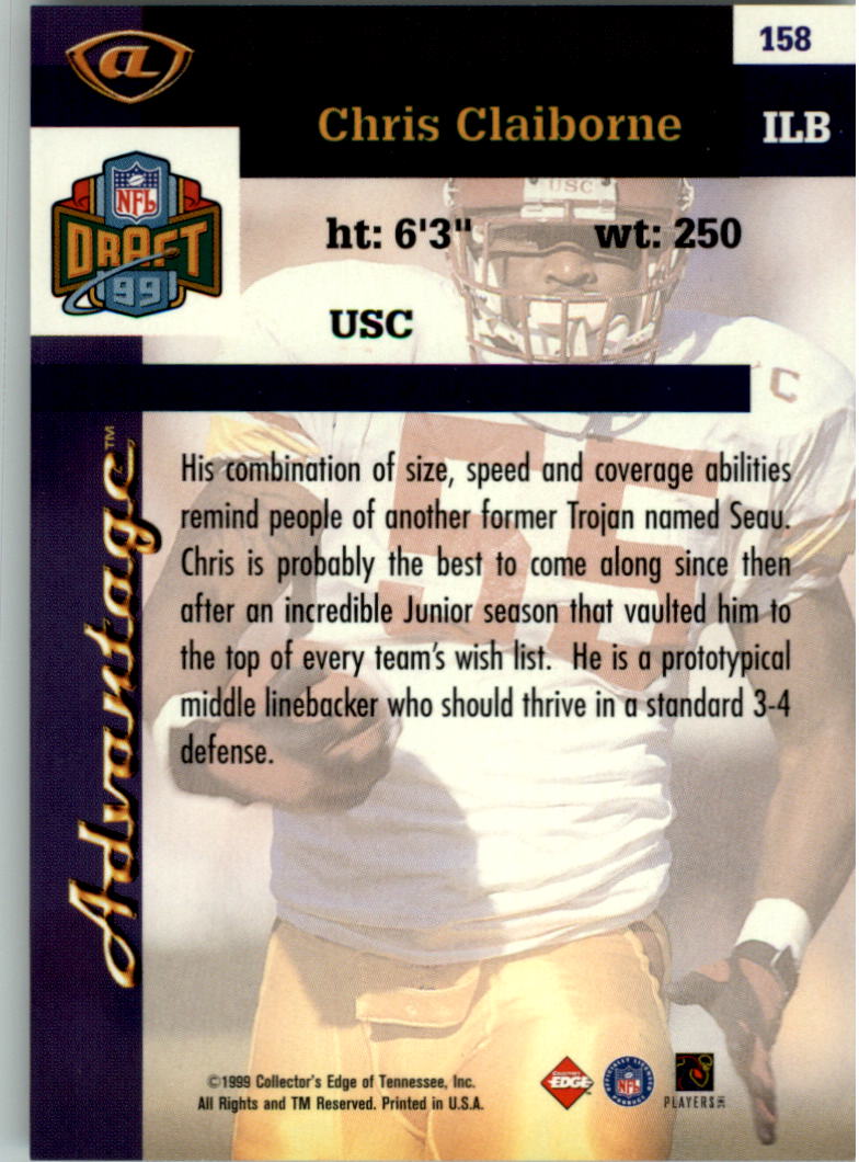 1999 Collector's Edge Advantage #158 Chris Claiborne RC back image