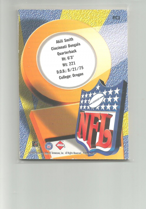 1999 Collector's Edge First Place Rookie Game Gear HoloGold #RG3 Akili Smith back image