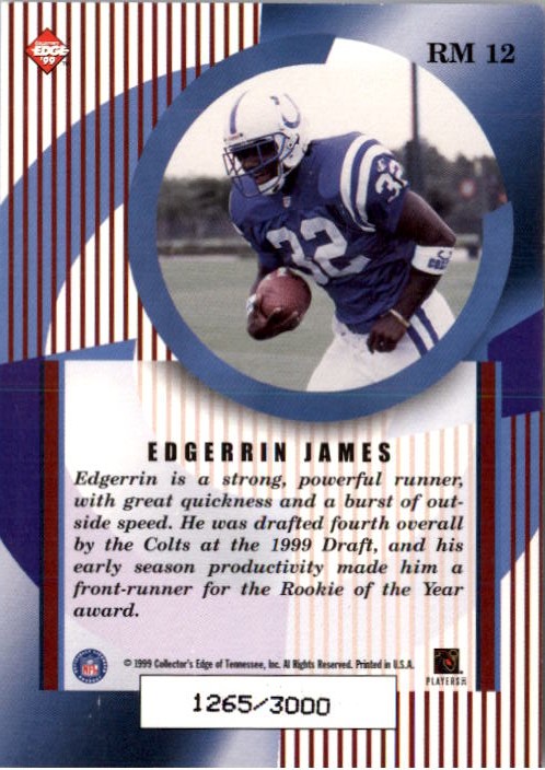 1999 Collector's Edge Masters Rookie Masters #RM12 Edgerrin James back image