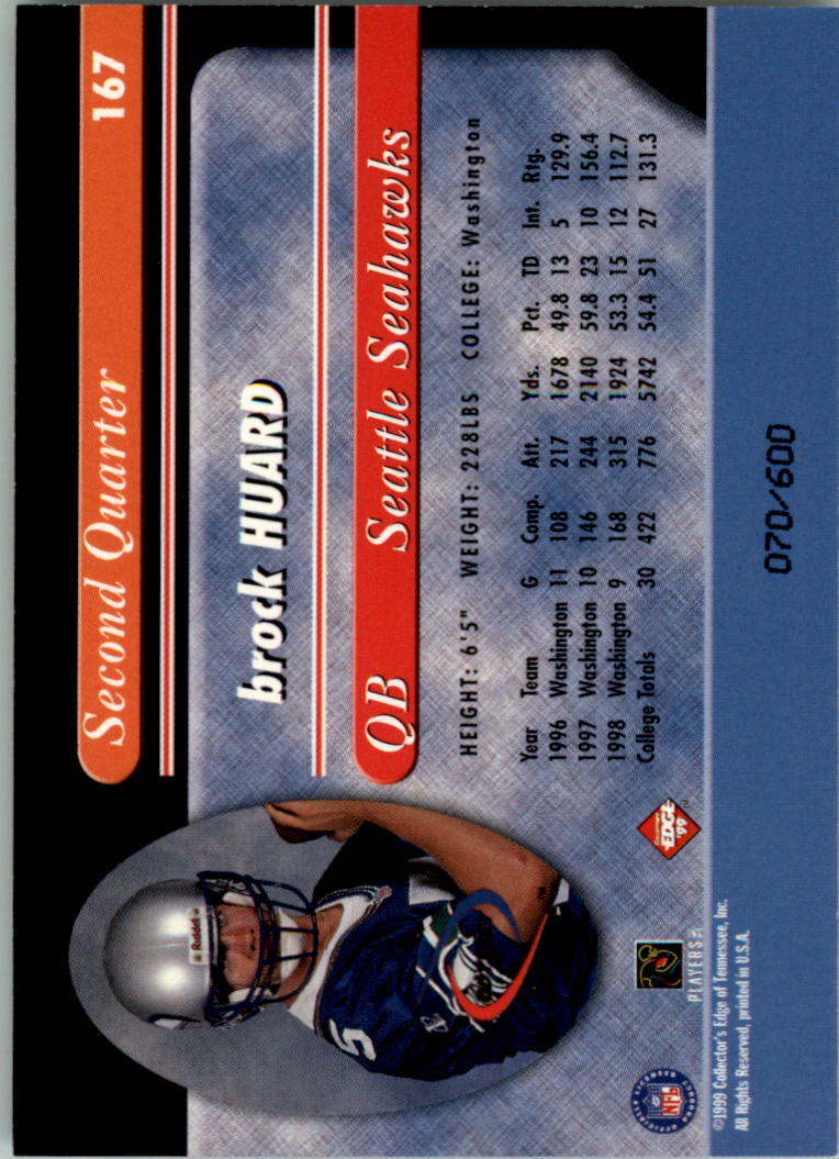 1999 Collector's Edge Odyssey Two Minute Warning #167 Brock Huard 2Q back image