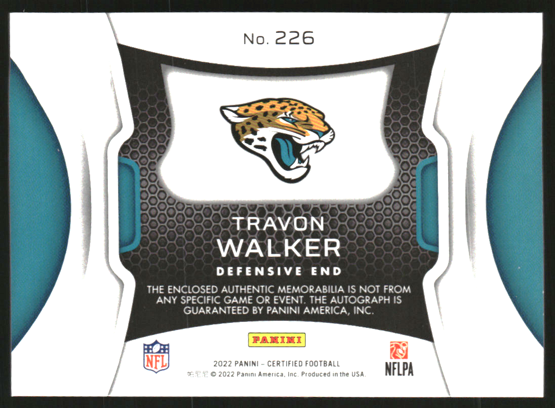 2022 Certified #226 Travon Walker JSY AU/349 back image