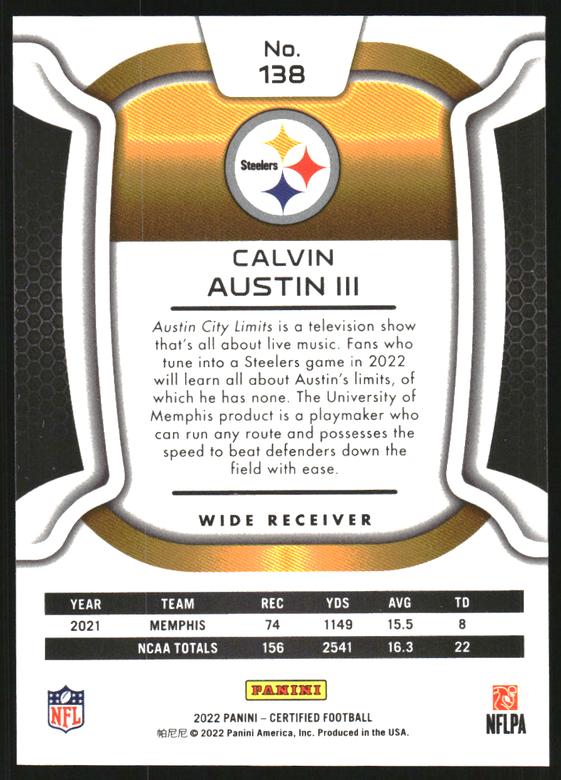 2022 Certified Mirror #138 Calvin Austin III back image