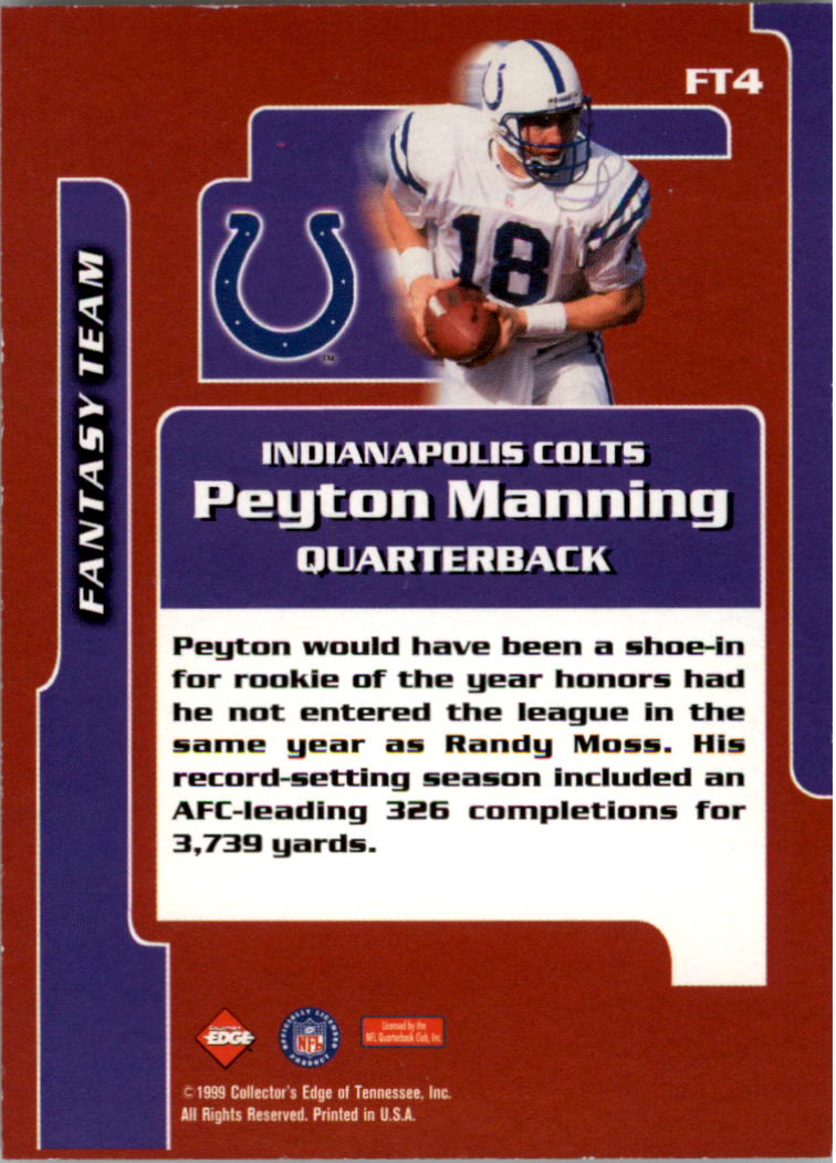 1999 Collector's Edge Triumph Fantasy Team #FT4 Peyton Manning back image