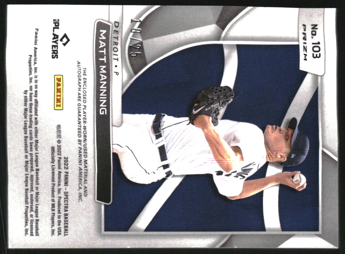 2022 Panini Chronicles Spectra Neon Green #103 Matt Manning JSY AU