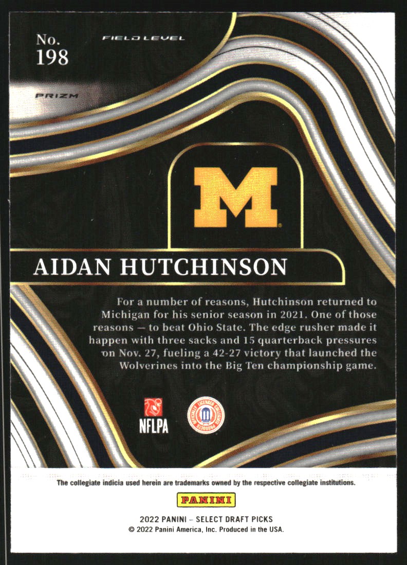 2022 Select Draft Picks Prizms White Lazer #198 Aidan Hutchinson