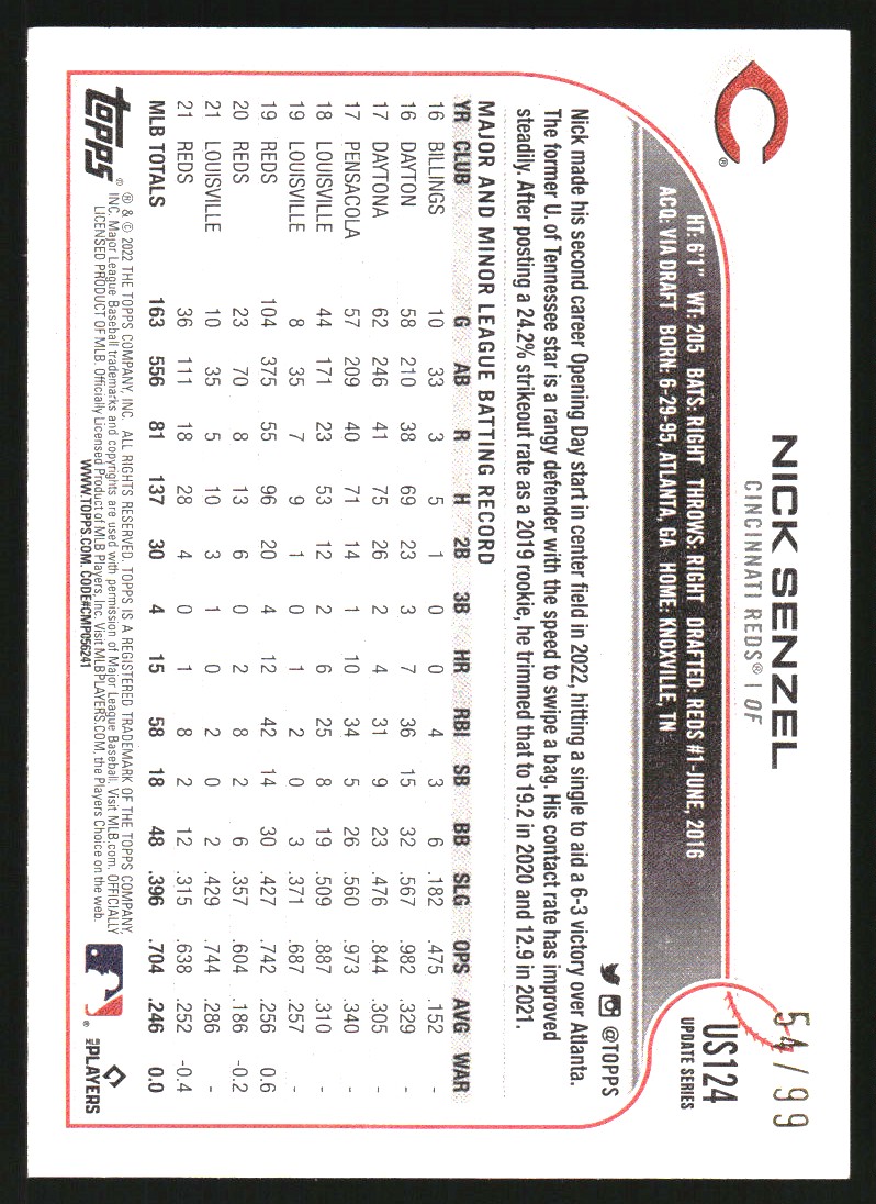 2022 Topps Update Vintage Stock #US124 Nick Senzel