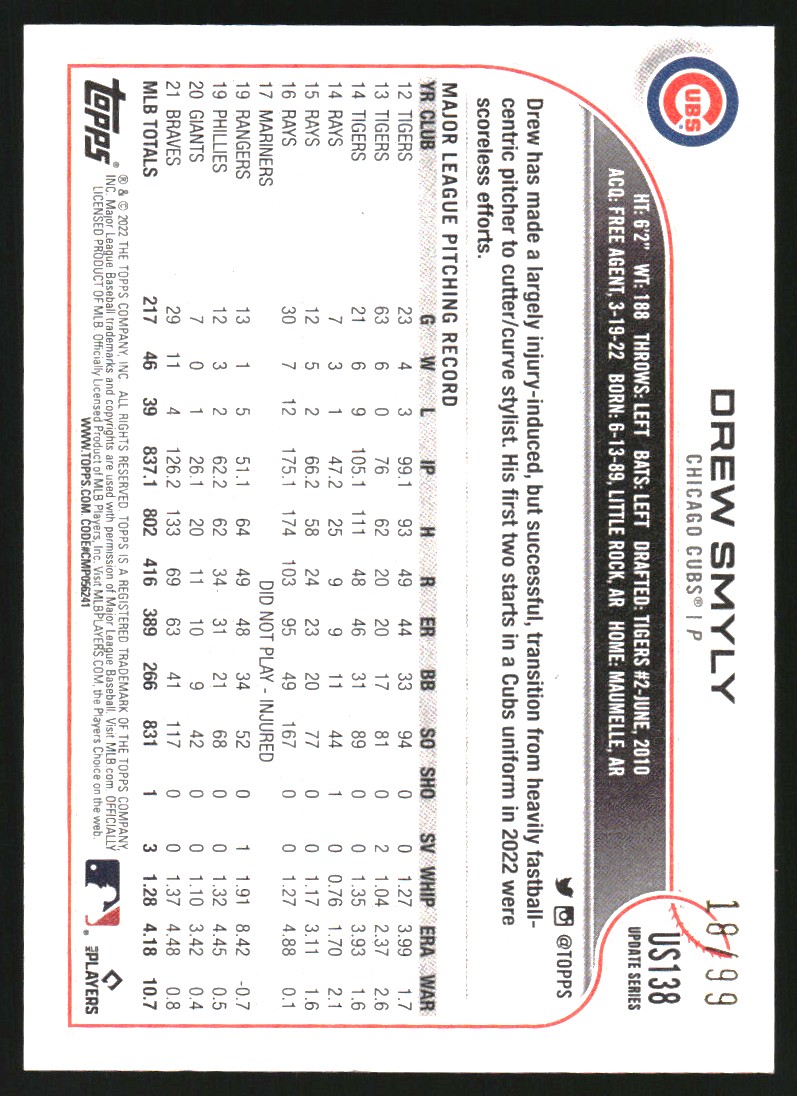 2022 Topps Update Vintage Stock #US138 Drew Smyly