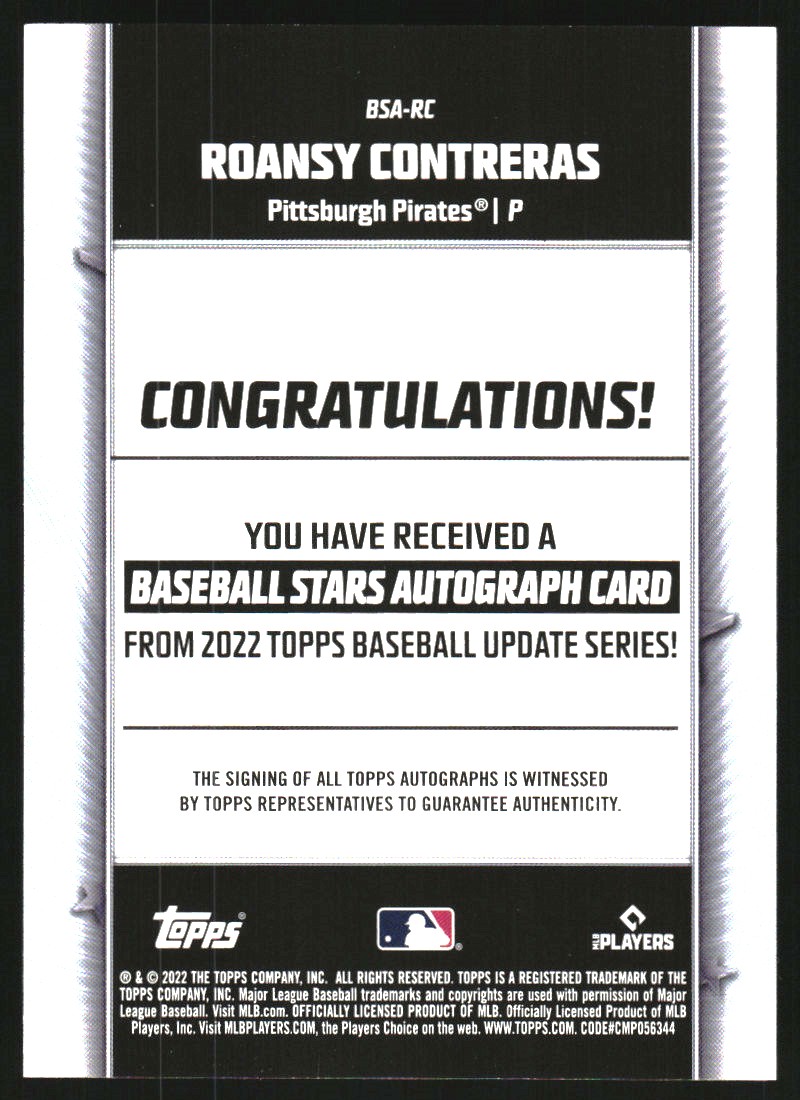 2022 Topps Update Baseball Stars Autographs #BSARC Roansy Contreras