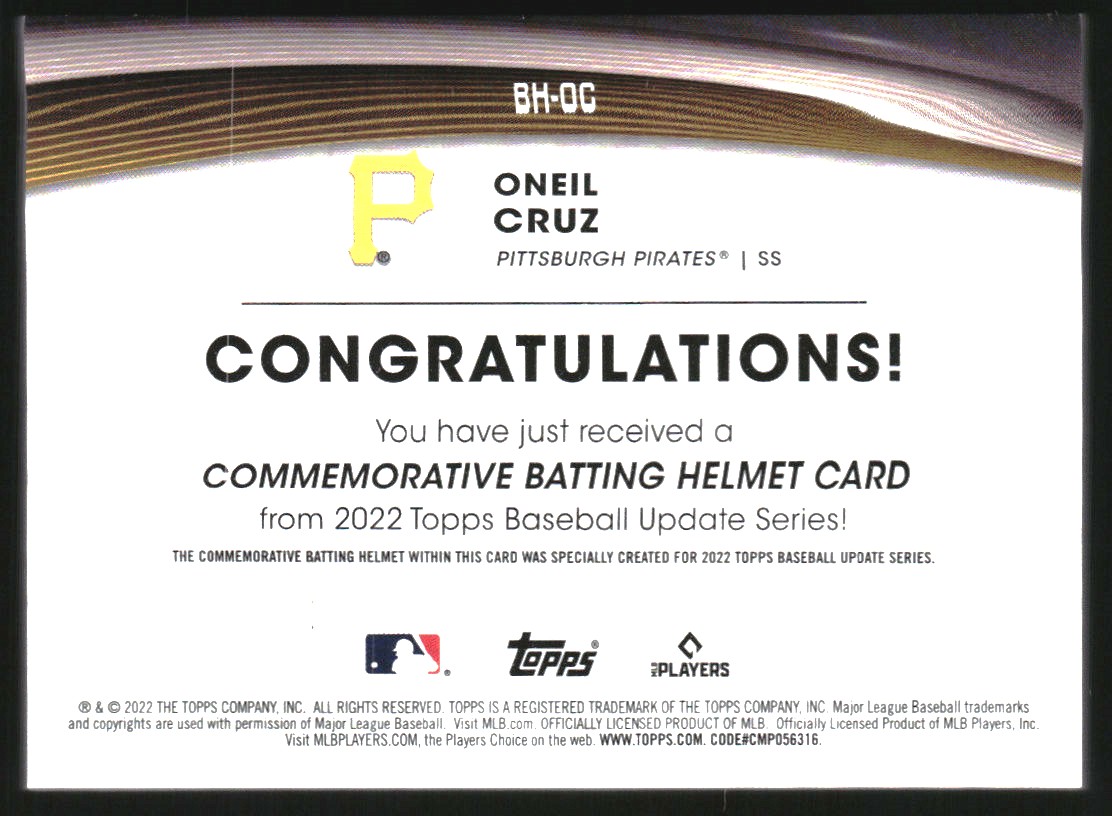 2022 Topps Update Commemorative Batting Helmet #BHOC Oneil Cruz