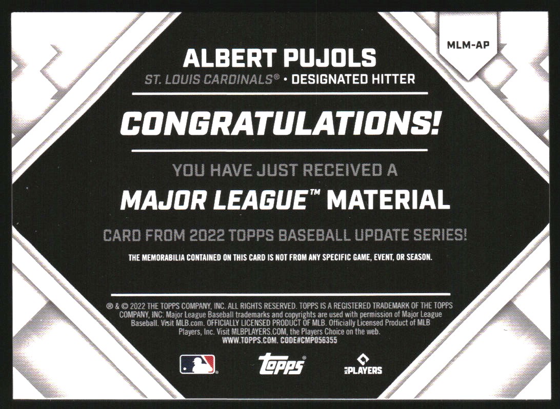 2022 Topps Update Major League Materials Black #MLMAP Albert Pujols