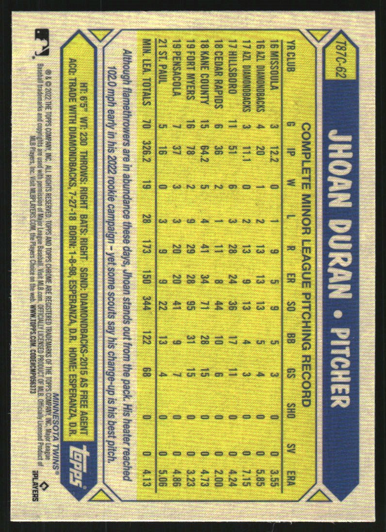 2022 Topps Update '87 Topps Silver Pack Chrome #T87C62 Jhoan Duran
