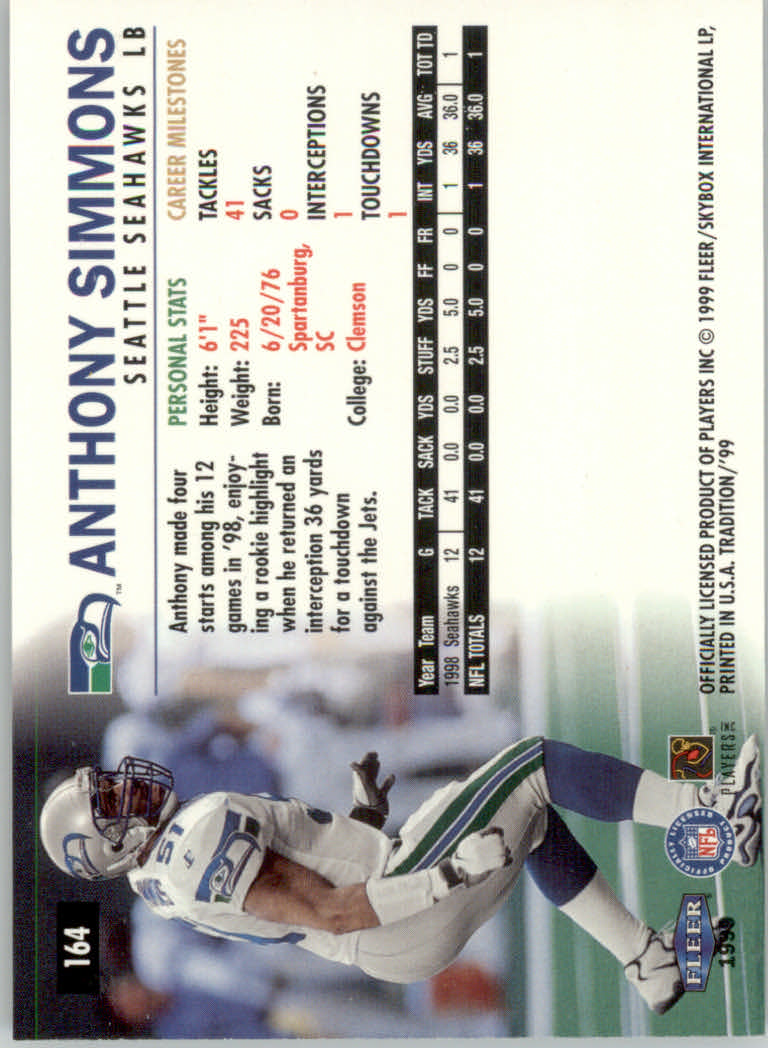 1999 Tradition (Fleer) Football "Main Set" Base Cards #151 to #300 - Picture 29 of 285
