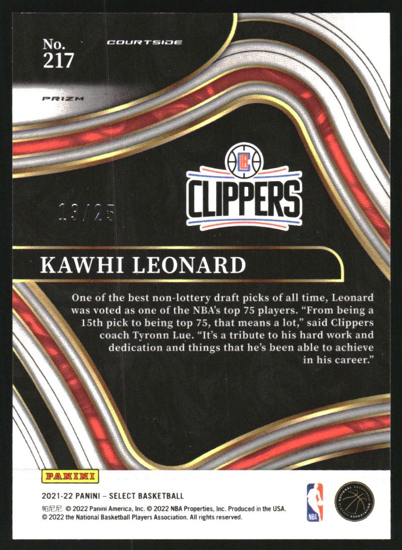 2021-22 Select Prizms Blue Disco #217 Kawhi Leonard