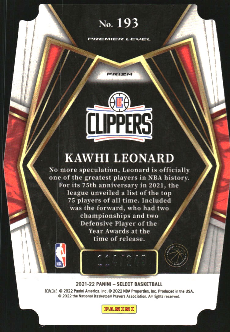 2021-22 Select Prizms Blue Die Cut #193 Kawhi Leonard