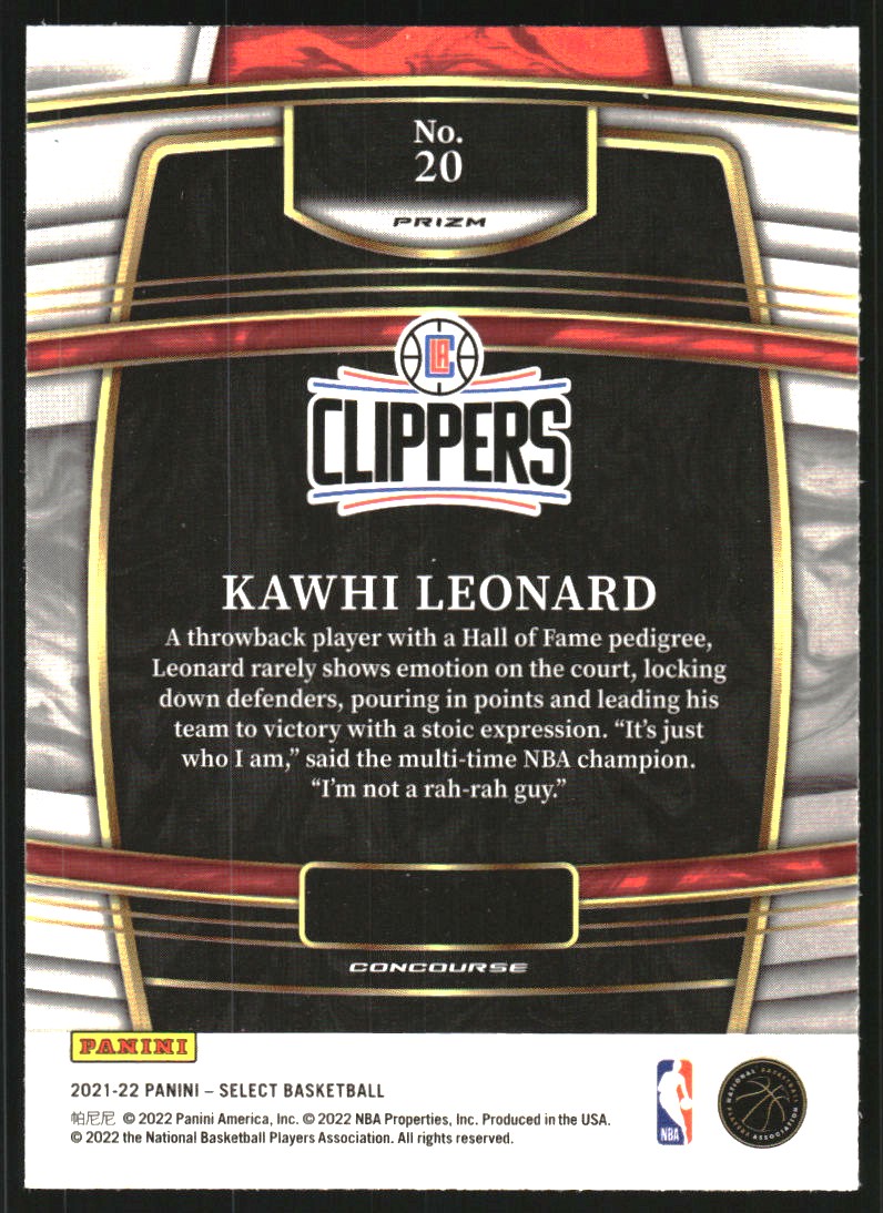 2021-22 Select Prizms Blue Shimmer #20 Kawhi Leonard