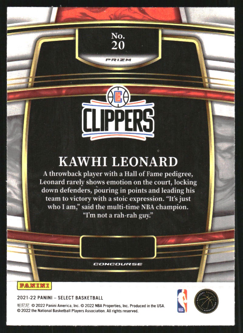 2021-22 Select Prizms Disco #20 Kawhi Leonard