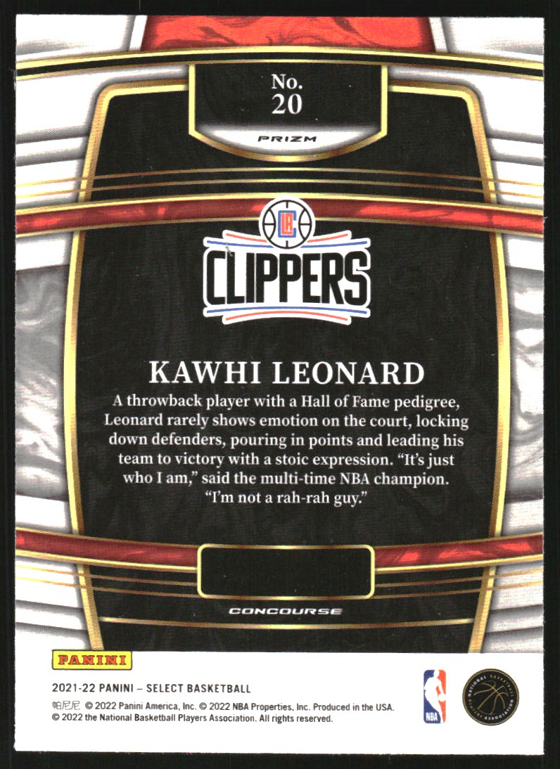 2021-22 Select Prizms Green White Purple #20 Kawhi Leonard