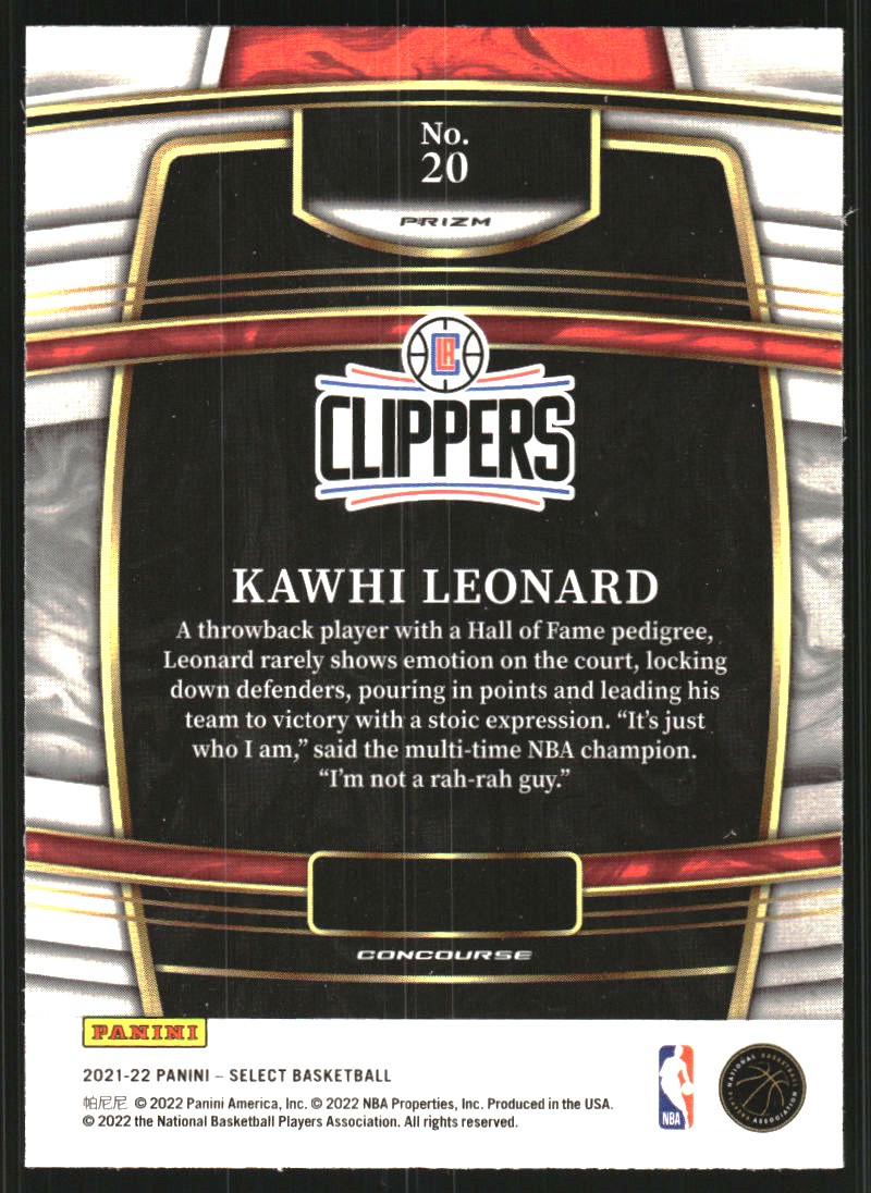 2021-22 Select Prizms Orange Flash #20 Kawhi Leonard