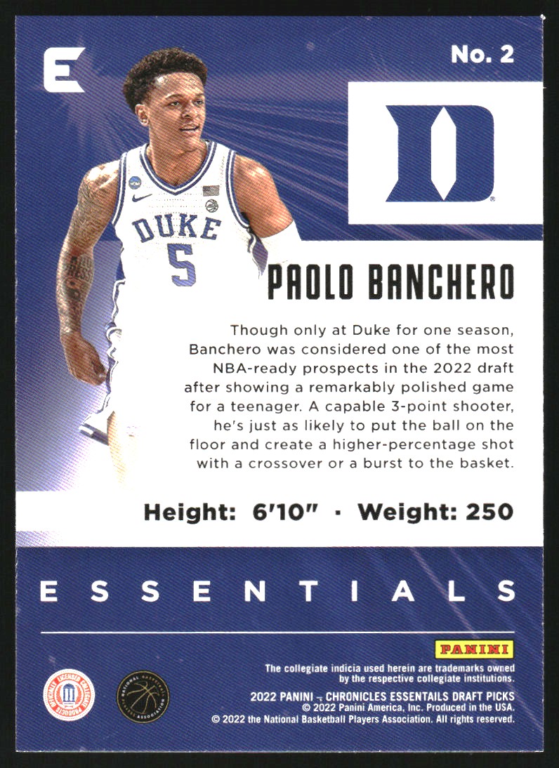 Paolo Banchero 2022 Panini Chronicles popular Draft Picks Basketball Spectra #2 Rookie