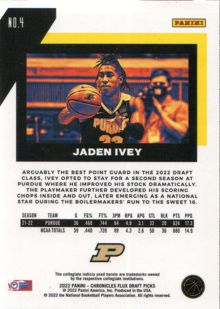 2022-23 Panini Chronicles Draft Picks Flux #4 Jaden Ivey - NM-MT