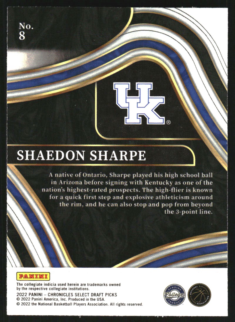 2022-23 Panini Chronicles Draft Picks Select #8 Shaedon Sharpe