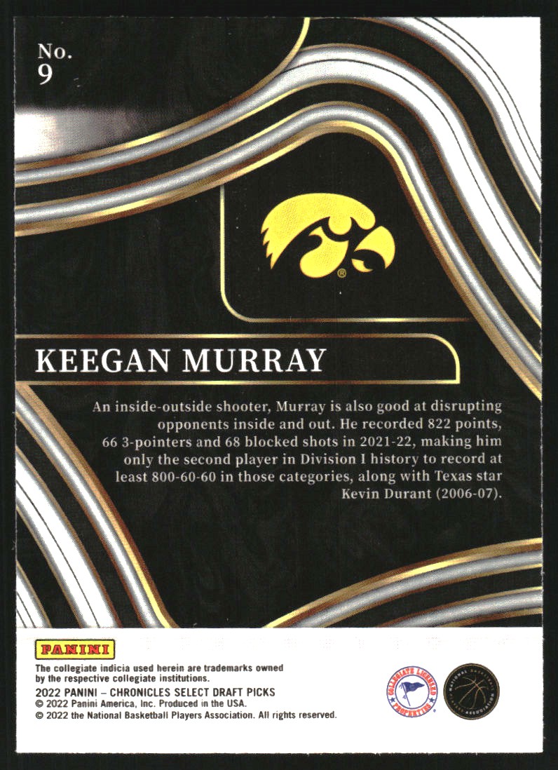 2022-23 Panini Chronicles Draft Picks Select #9 Keegan Murray