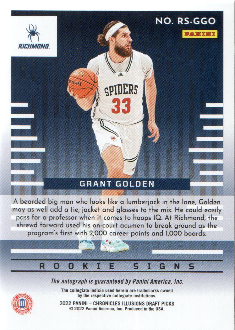 2022-23 Panini Chronicles Draft Picks Illusions Rookie Signs Purple #12 Grant Golden back image