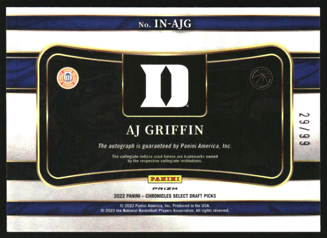2022-23 Panini Chronicles Draft Picks In Flight Signatures #1 AJ Griffin
