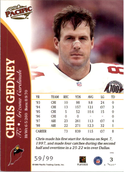 1999 Pacific Copper #3 Chris Gedney back image