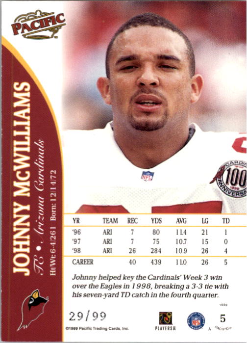1999 Pacific Copper #5 Johnny McWilliams back image