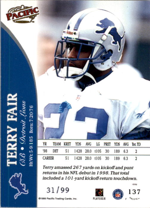 1999 Pacific Copper #137 Terry Fair back image