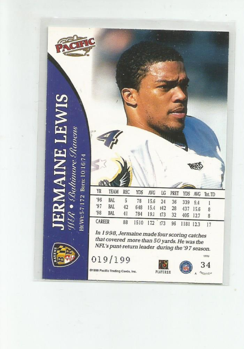 1999 Pacific Gold #34 Jermaine Lewis back image