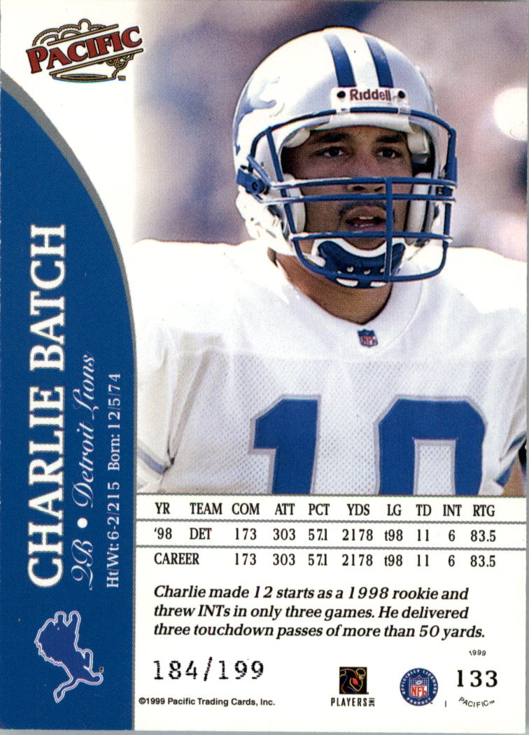 1999 Pacific Gold #133 Charlie Batch back image